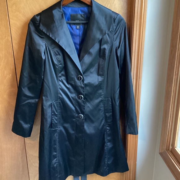 Vintage Black Target **Mossimo** Classic Satin Trench Coat, size Small - Picture 3 of 9